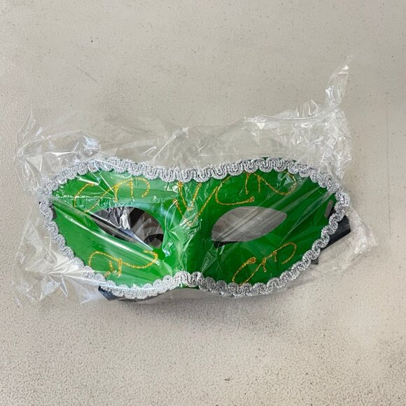 Masquerade Mask Green Gold Silver Tie Back Fancy Halloween Costume Party - Picture 2 of 4